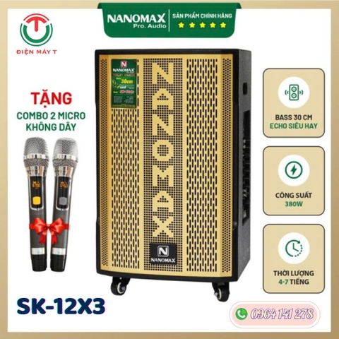 Loa Kéo Nanomax SK-12X3 Bass 30cm 380w Karaoke Bluetooth