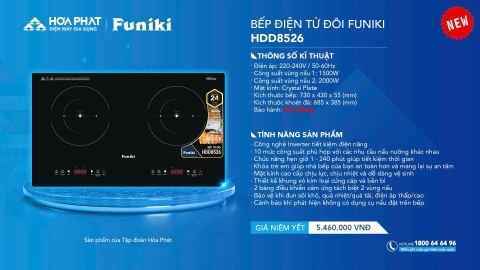 Bếp điện từ đôi Funiki HDD8526 - Hàng chính hãng