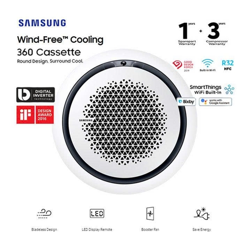 Máy lạnh Cassette Inverter Samsung 56.300btu WindFree™ 360 AC160FE6DKF/EA
