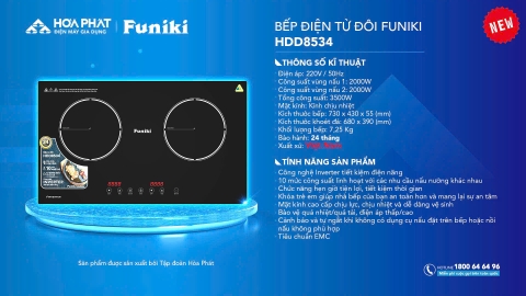 Bếp điện từ đôi Funiki HDD8534 - Hàng chính hãng