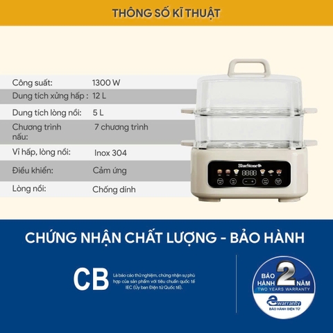 Nồi Hấp Đa Năng BlueStone 17 lít MPB-7238 - 1300W