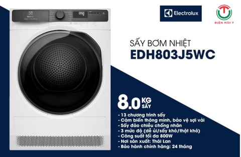 Máy Sấy Bơm Nhiệt Electrolux 8 Kg EDH803J5WC  [Mới 2024]