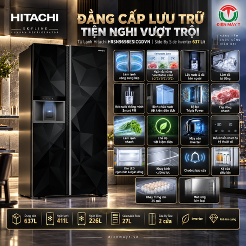 Tủ Lạnh Hitachi HRSN9698ESICGDVN Side By Side Inverter 637 Lít