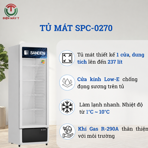 Tủ mát 1 Cánh Sanden 237 Lít SPC-0270
