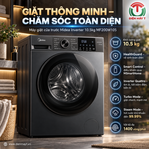 Máy giặt cửa trước Midea Inverter 10.5kg MF200W105
