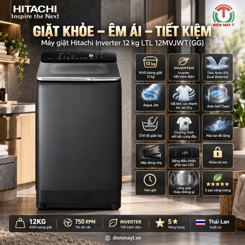 Máy giặt Hitachi Inverter 12 kg LTL 12MVJWT(GG)