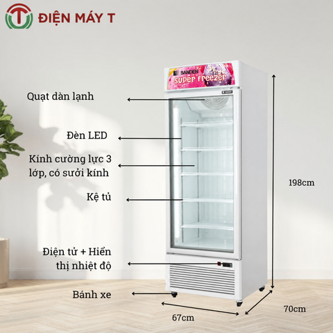 Tủ Đông Đứng Cửa Kính Sanden 400 Lít SNR-0505
