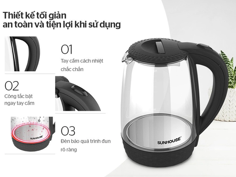 Ấm siêu tốc thủy tinh Sunhouse SHD1215B