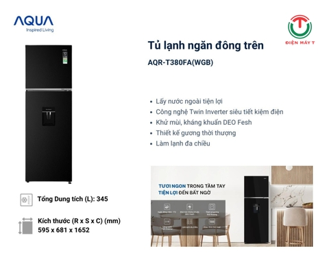 Tủ lạnh Aqua Inverter 298 lít AQR-T380FA(WGB)