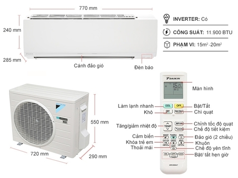 Máy lạnh Daikin Inverter 1.5 Hp (1.5 Ngựa) FTKC35UAVMV