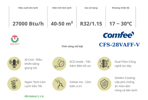 Máy lạnh Comfee Inverter 3 HP CFS-28VAFF-V