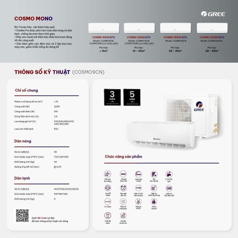 Điều hòa Gree 1 chiều 9000BTU COSMO09CN ( mono )