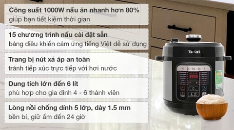 Nồi áp suất điện đa năng Tefal 6 lít CY601868 _ Hàng chính hãng