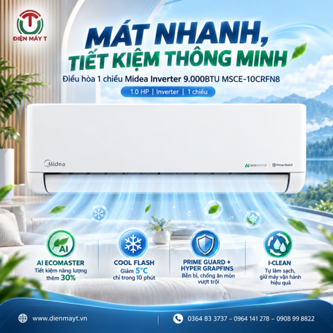 Điều hòa 1 chiều Midea Inverter 9.000BTU MSCE-10CRFN8