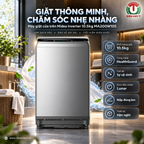 Máy giặt cửa trên Midea Inverter 10.5kg MA200W105