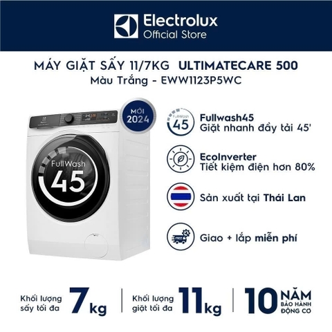 Máy giặt sấy Electrolux UltimateCare 500 Inverter giặt 11 kg - sấy 7 kg EWW1123P5WC