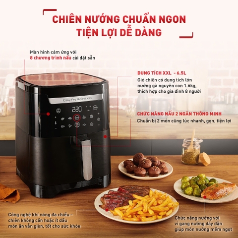 Nồi chiên không dầu Tefal 2in1 Easy Fry & Grill 6.5L XXL EY801815 _ Hàng chính hãng