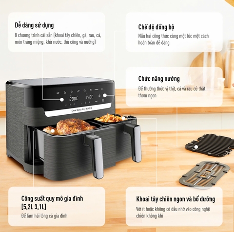 Nồi chiên không dầu 2 ngăn Tefal EY905D10