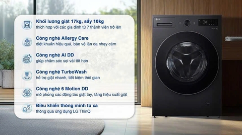 Máy giặt sấy LG Inverter giặt 17 kg - sấy 10 kg F2517RNTG