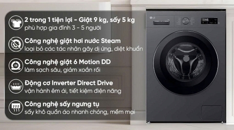 Máy giặt sấy LG Inverter giặt 9 kg - sấy 5 kg FB1209D5M