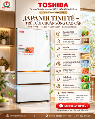 Tủ lạnh Toshiba Inverter 533 lít Japandi Multi Door GR-RF690WI-PGV(67)