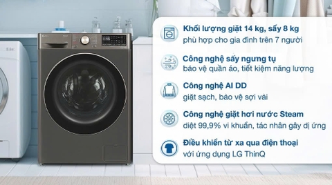 Máy giặt sấy LG AI DD Inverter FV1414H3BA - Giặt 14 kg - Sấy 8 kg