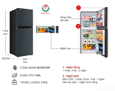 Tủ lạnh Toshiba Inverter 194 lít GR-RT252WE-PMV(52)