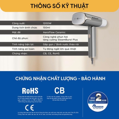 Bàn Ủi Hơi Nước Cầm Tay BlueStone 1200W GSB-4018