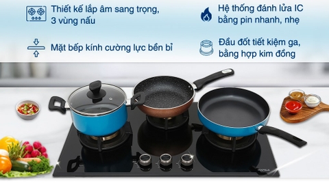 Bếp ga âm 3 vùng nấu Hafele HC-G783B