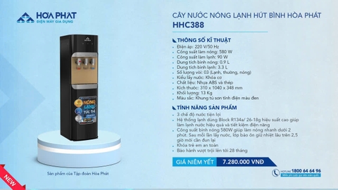 Cây nước nóng lạnh hút bình Hòa Phát HHC388