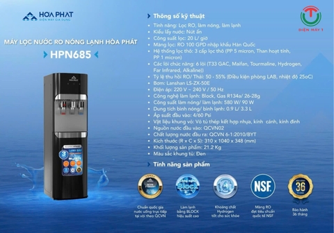 Máy lọc nước RO nóng nguội lạnh Hòa Phát HPN685 - Hàng chính hãng