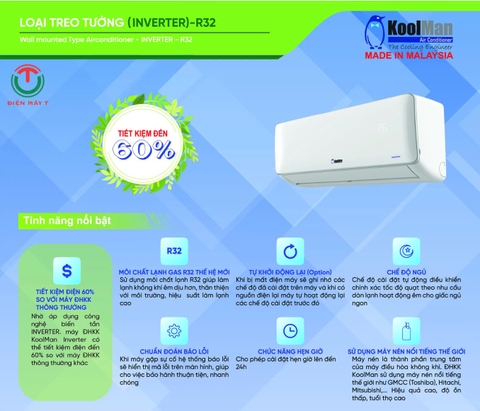 Máy lạnh KOOLMAN INVERTER 1hp KWVH-103BMD/KCVH-103BMDW