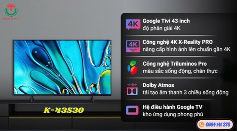 Google Tivi Sony 4K 43 inch K-43S30