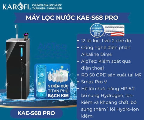 Máy lọc nước Hydro-ion kiềm Karofi KAE-S68 PRO
