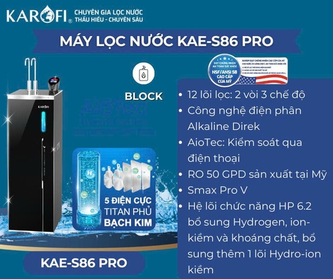 MÁY LỌC NƯỚC NÓNG LẠNH HYDRO-ION KIỀM KAROFI KAE-S86 PRO