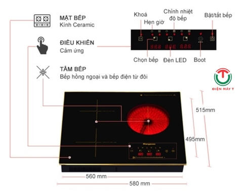 Bếp từ hồng ngoại 3 vùng nấu lắp âm Kangaroo KG446i