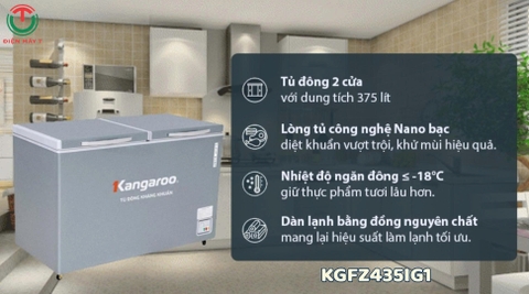 Tủ đông kháng khuẩn Kangaroo Inverter 375 lít KGFZ435IG1