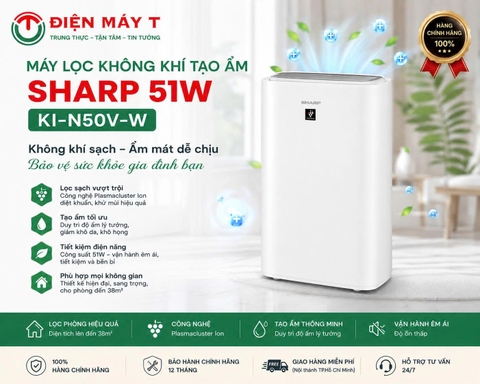 Máy lọc không khí tạo ẩm Sharp 51W KI-N50V-W