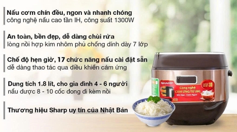 Nồi cơm cao tần Sharp 1.8 lít KS-IH191V ( BK/GL/RD )