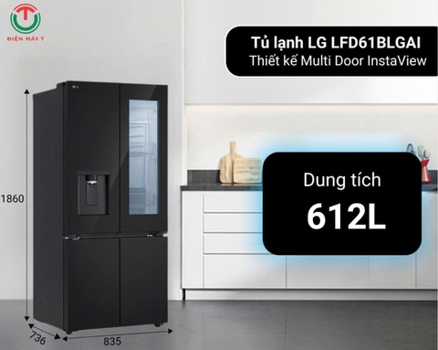 Tủ lạnh LG Inverter 612 lít Multi Door InstaView LFD61BLGAI