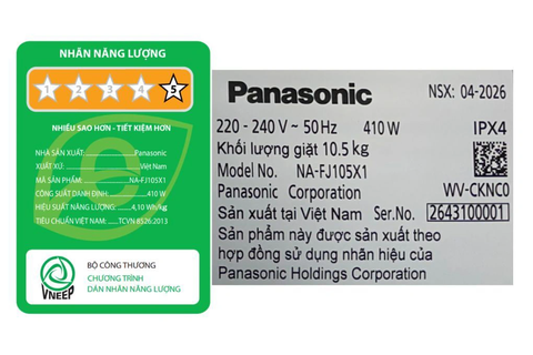 Máy giặt Panasonic Inverter 10.5kg NA-FJ105X1BV