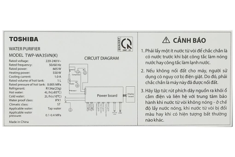 Máy lọc nước RO nóng nguội lạnh Hydrogen Toshiba TWP-WA3SVN(K) 10 lõi