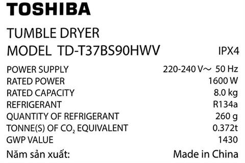 Máy sấy bơm nhiệt Toshiba 8 kg TD-T37BS90HWV(WT)