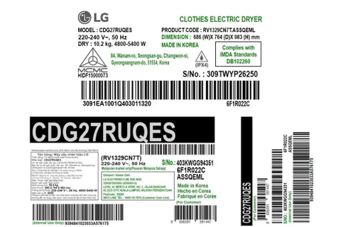 Máy Sấy Công Nghiệp LG CDG27RUQES Inverter 10.5Kg
