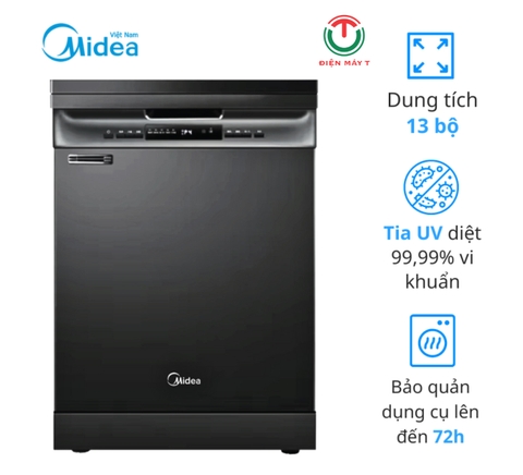 Máy rửa bát Midea MDW13-7635QB, 13 bộ, sấy UV, 9 chương trình