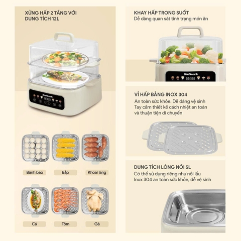Nồi Hấp Đa Năng BlueStone 17 lít MPB-7238 - 1300W