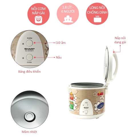 Nồi Cơm điện Sharp 1.8 lít KS-N191ETV "SB"