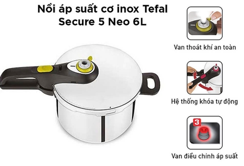 Nồi áp suất cơ inox Tefal Secure 5 Neo P2530737 / P2530750