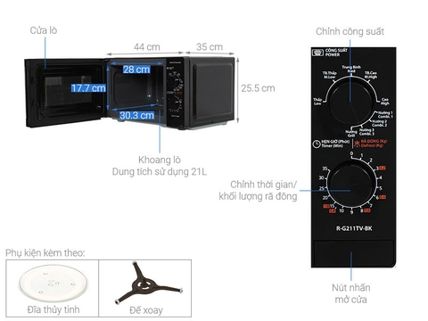 Lò vi sóng có nướng 21 lít Sharp R-G211TV-BK ( SL )