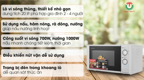 Lò vi sóng có nướng Sharp R-G228VN-SL 20 lít
